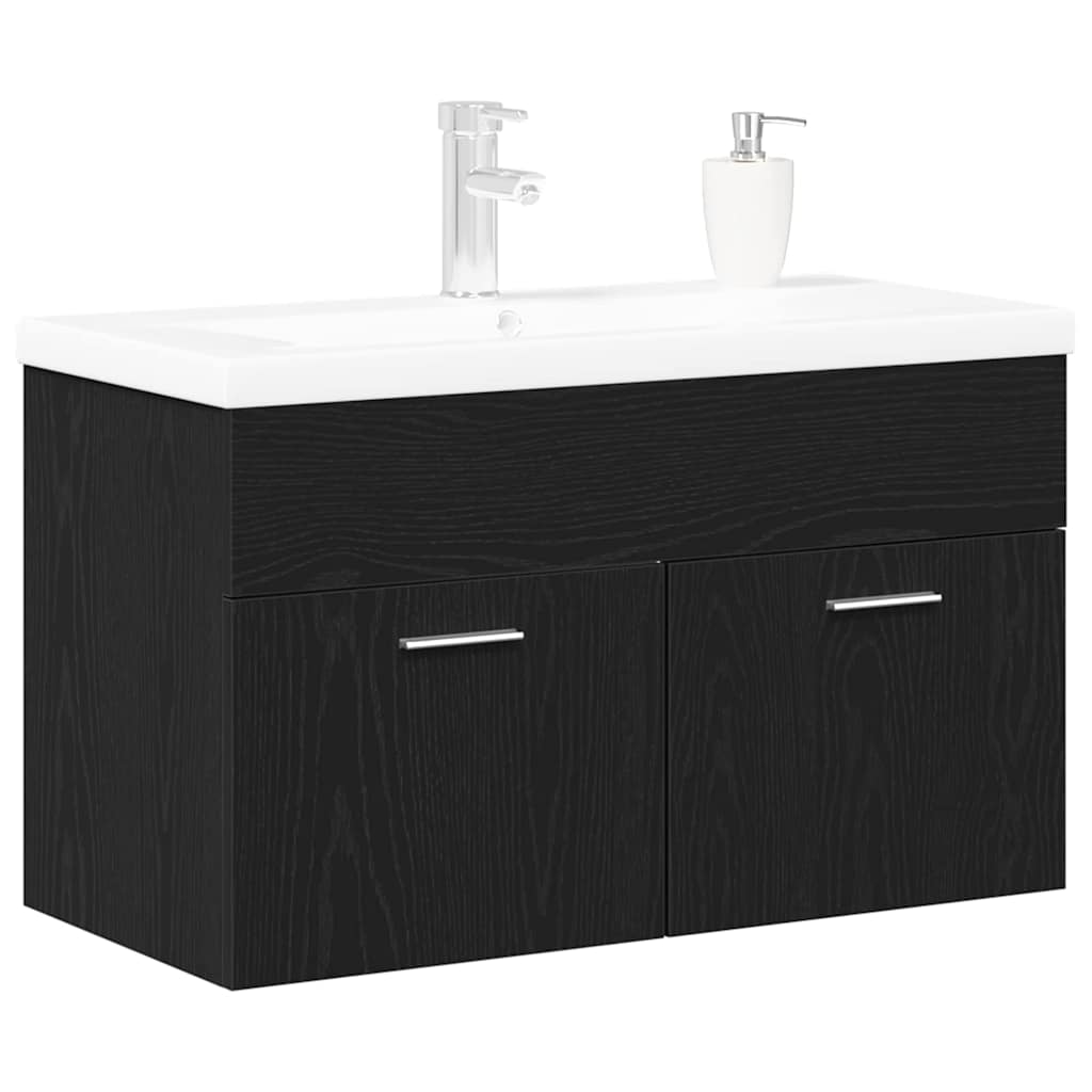 Vaskeskab med dør Sort eg 90 x 38.5 x 46 cm Konstrueret træ