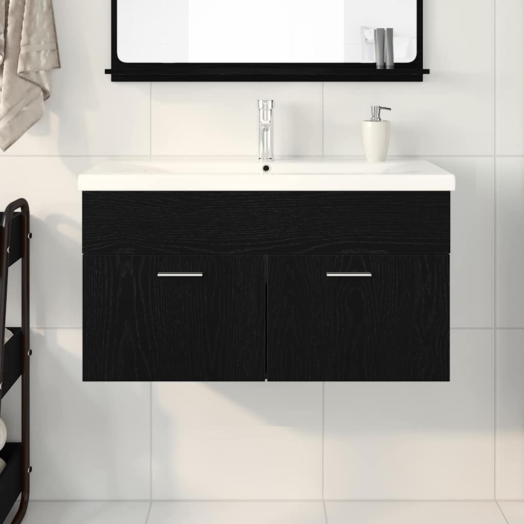 Vaskeskab med dør Sort eg 90 x 38.5 x 46 cm Konstrueret træ