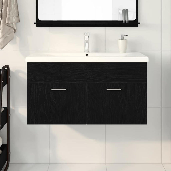 Vaskeskab med dør Sort eg 90 x 38.5 x 46 cm Konstrueret træ