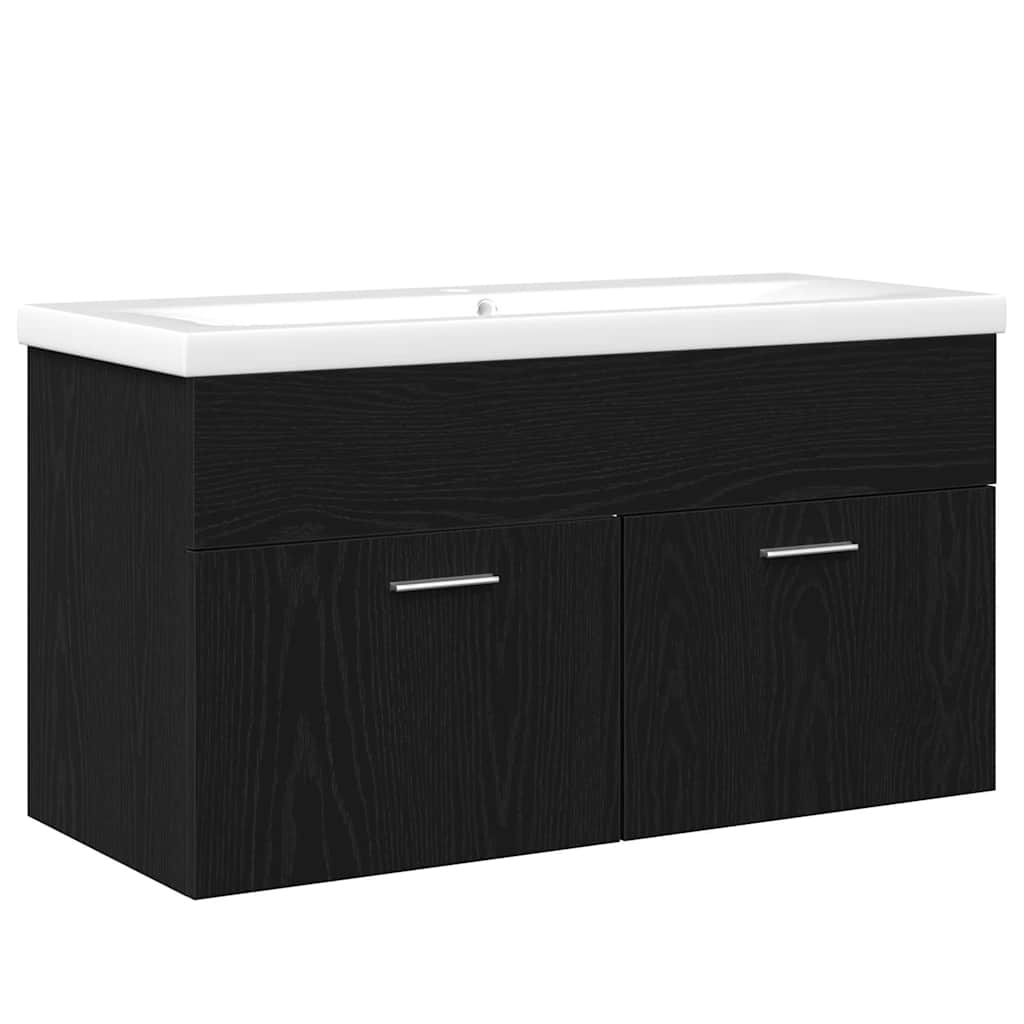 Vaskeskab med dør Sort eg 90 x 38.5 x 46 cm Konstrueret træ