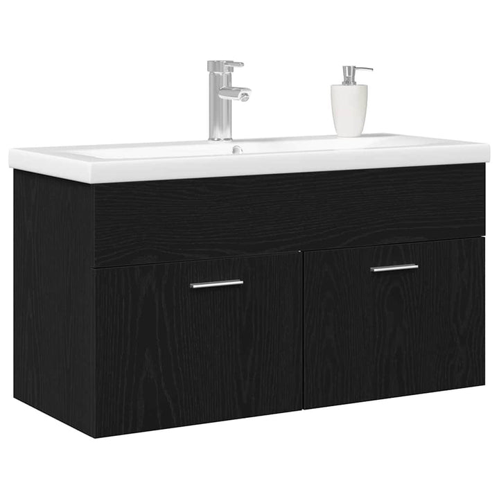 Vaskeskab med dør Sort eg 90 x 38.5 x 46 cm Konstrueret træ