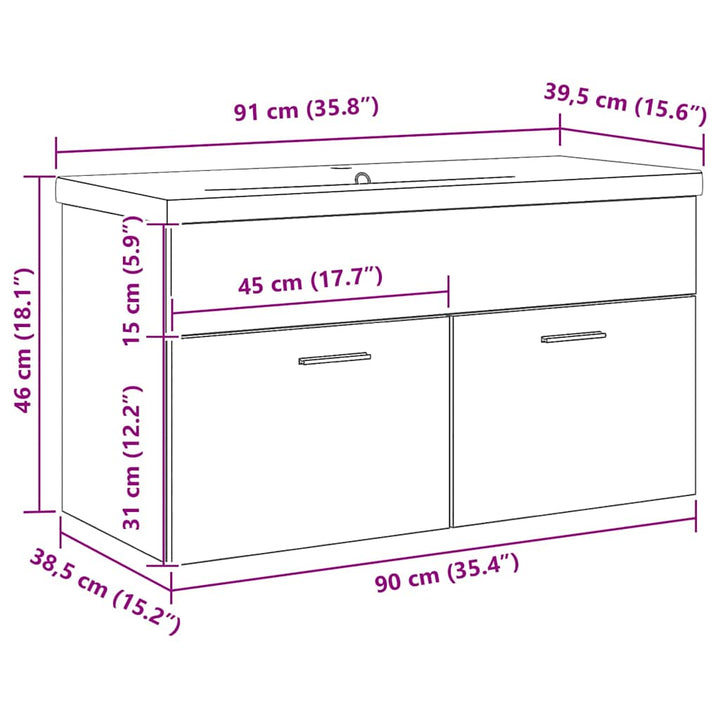Vaskeskab med dør Sort eg 90 x 38.5 x 46 cm Konstrueret træ