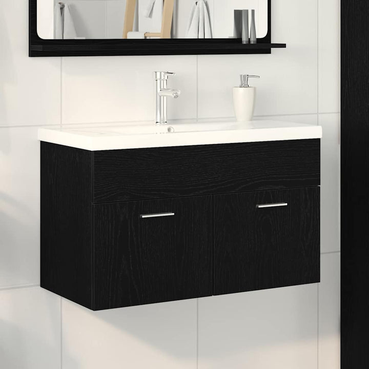 Vaskeskab med dør Sort eg 80 x 38.5 x 46 cm Konstrueret træ