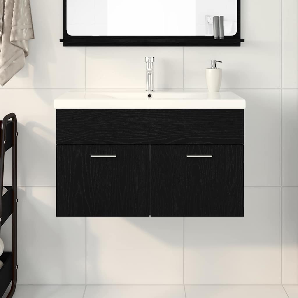 Vaskeskab med dør Sort eg 80 x 38.5 x 46 cm Konstrueret træ