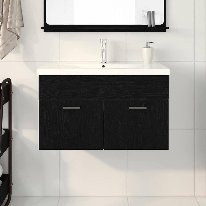 Vaskeskab med dør Sort eg 80 x 38.5 x 46 cm Konstrueret træ