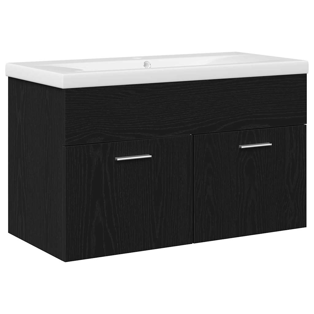 Vaskeskab med dør Sort eg 80 x 38.5 x 46 cm Konstrueret træ