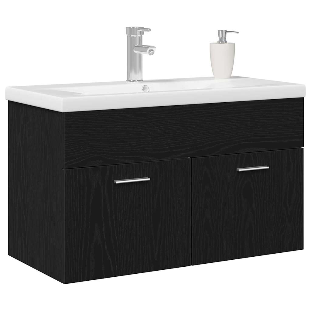 Vaskeskab med dør Sort eg 80 x 38.5 x 46 cm Konstrueret træ