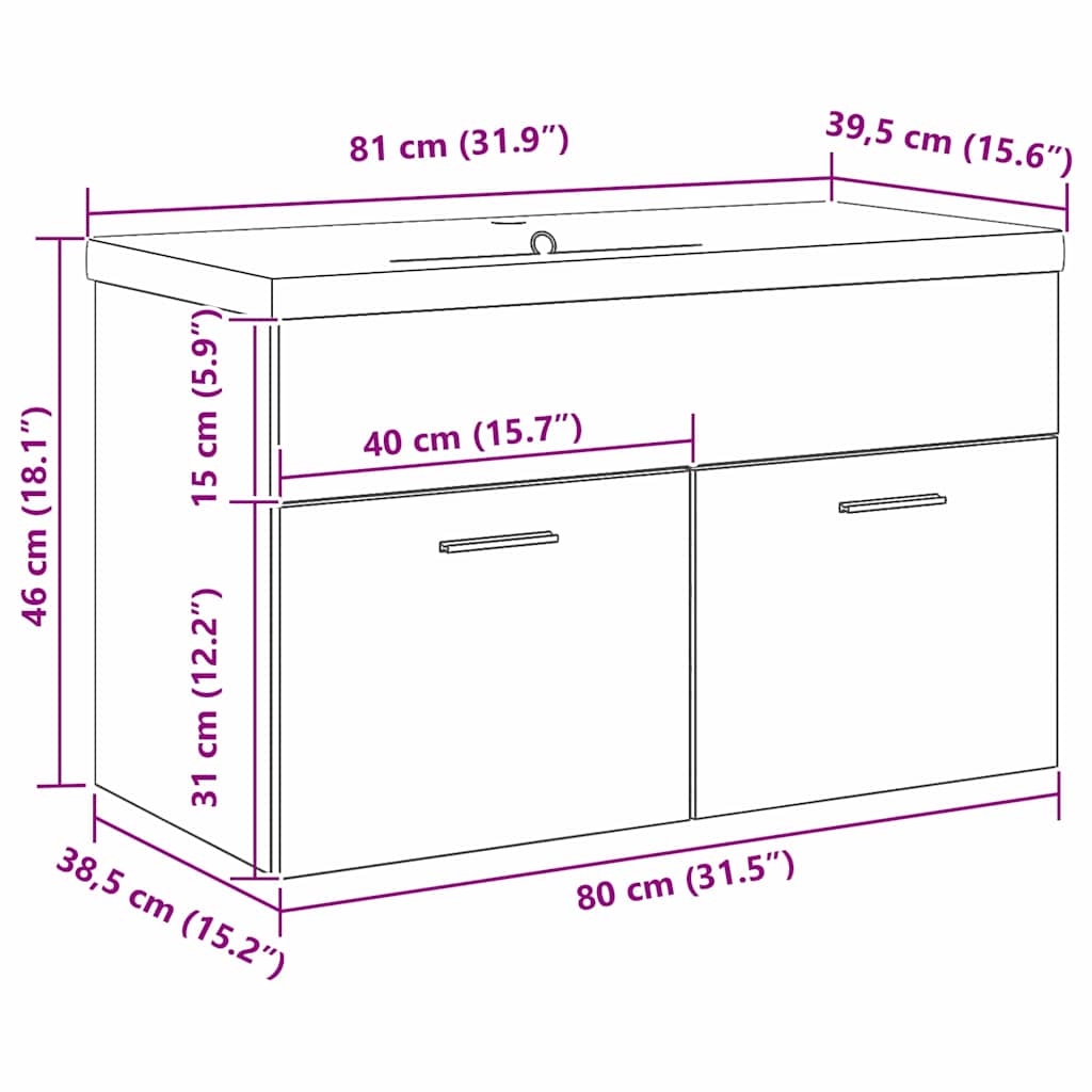 Vaskeskab med dør Sort eg 80 x 38.5 x 46 cm Konstrueret træ