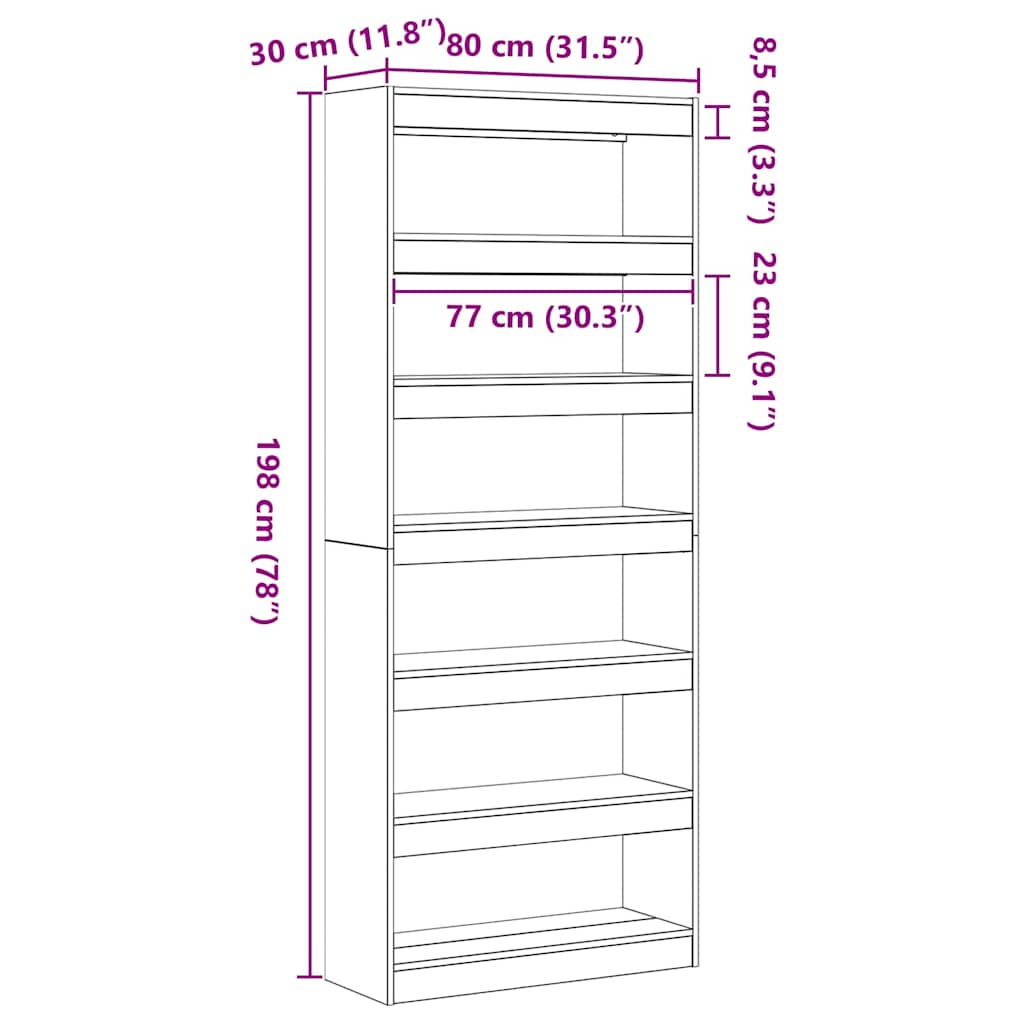 Bogreol med hylde Sort 80 x 30 x 198 cm Konstrueret træ