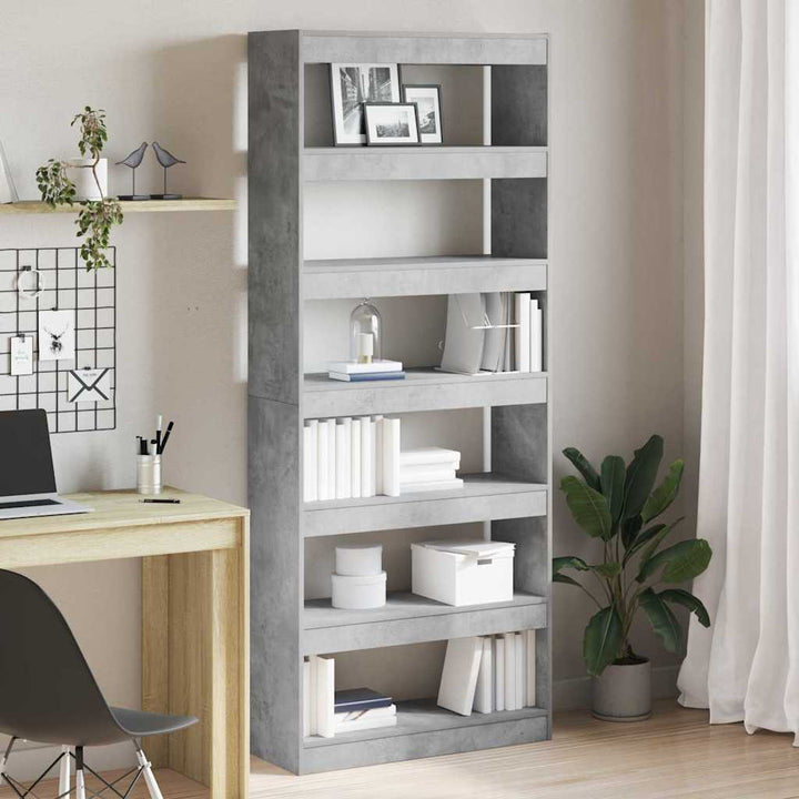 Bogreol med hylde Betongrå 80 x 30 x 198 cm Konstrueret træ