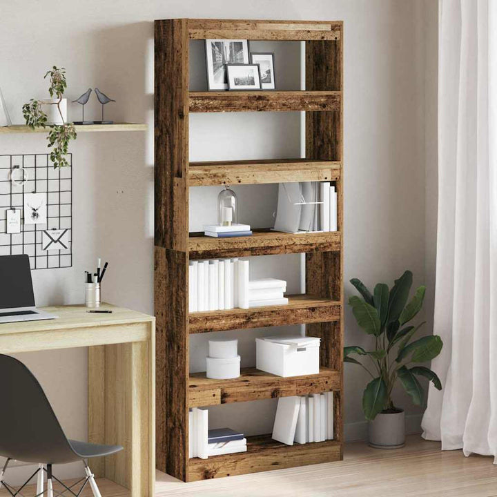 Bogreol med hylde Gammelt træ 80 x 30 x 198 cm Konstrueret træ