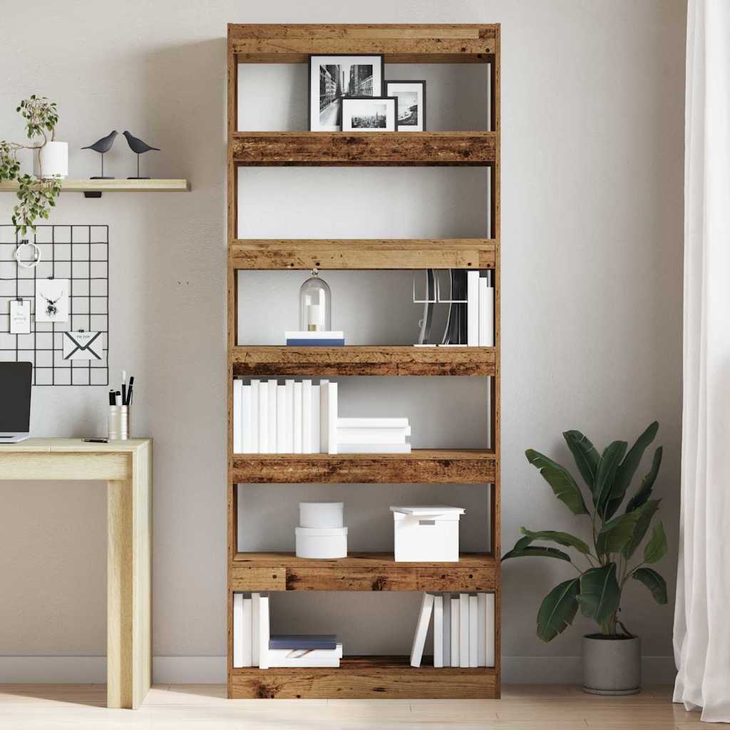 Bogreol med hylde Gammelt træ 80 x 30 x 198 cm Konstrueret træ