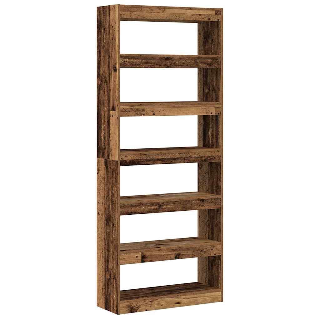 Bogreol med hylde Gammelt træ 80 x 30 x 198 cm Konstrueret træ