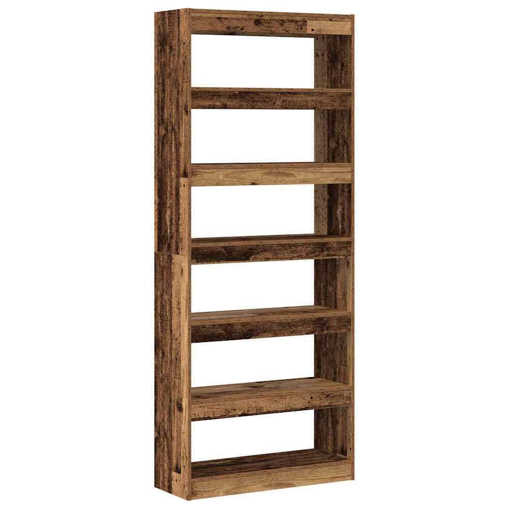 Bogreol med hylde Gammelt træ 80 x 30 x 198 cm Konstrueret træ
