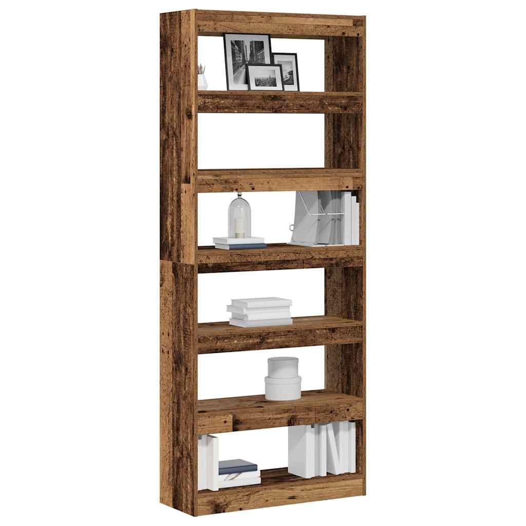 Bogreol med hylde Gammelt træ 80 x 30 x 198 cm Konstrueret træ