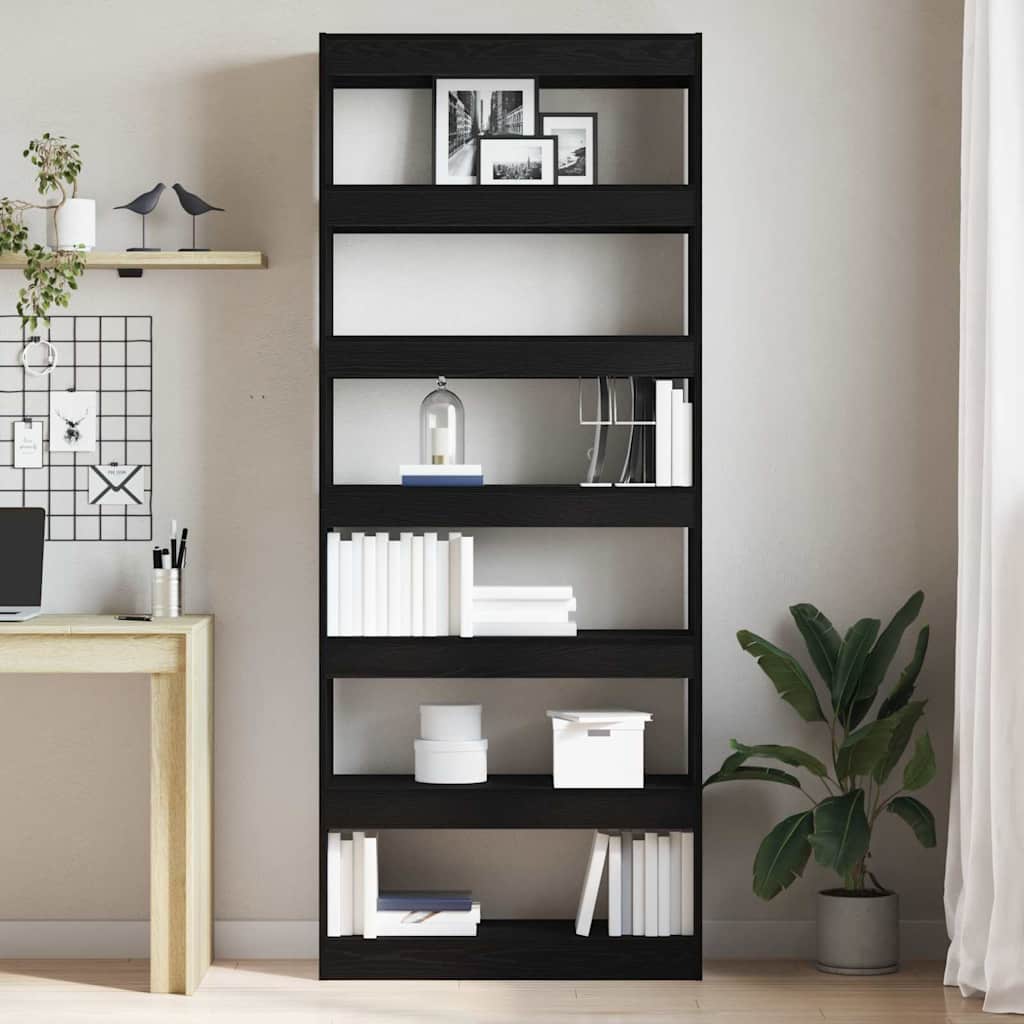 Bogreol med hylde Sort eg 80 x 30 x 198 cm Konstrueret træ