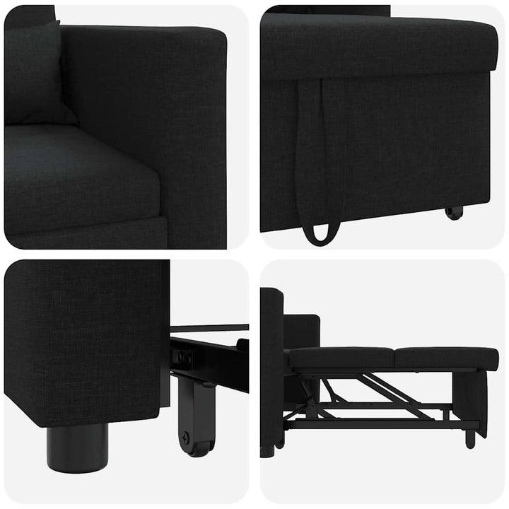 Enkelt Sofa Seng med hjul Sort 90 x 165 x 87 cm Stof