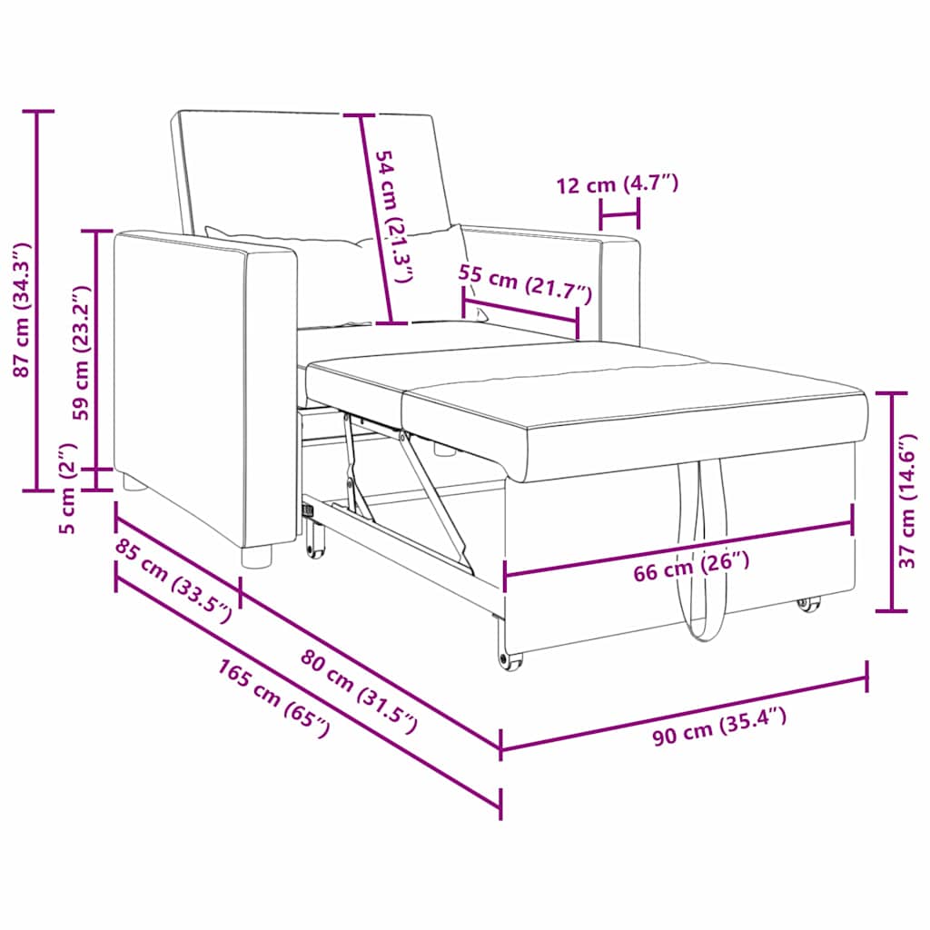 Enkelt Sofa Seng med hjul Sort 90 x 165 x 87 cm Stof