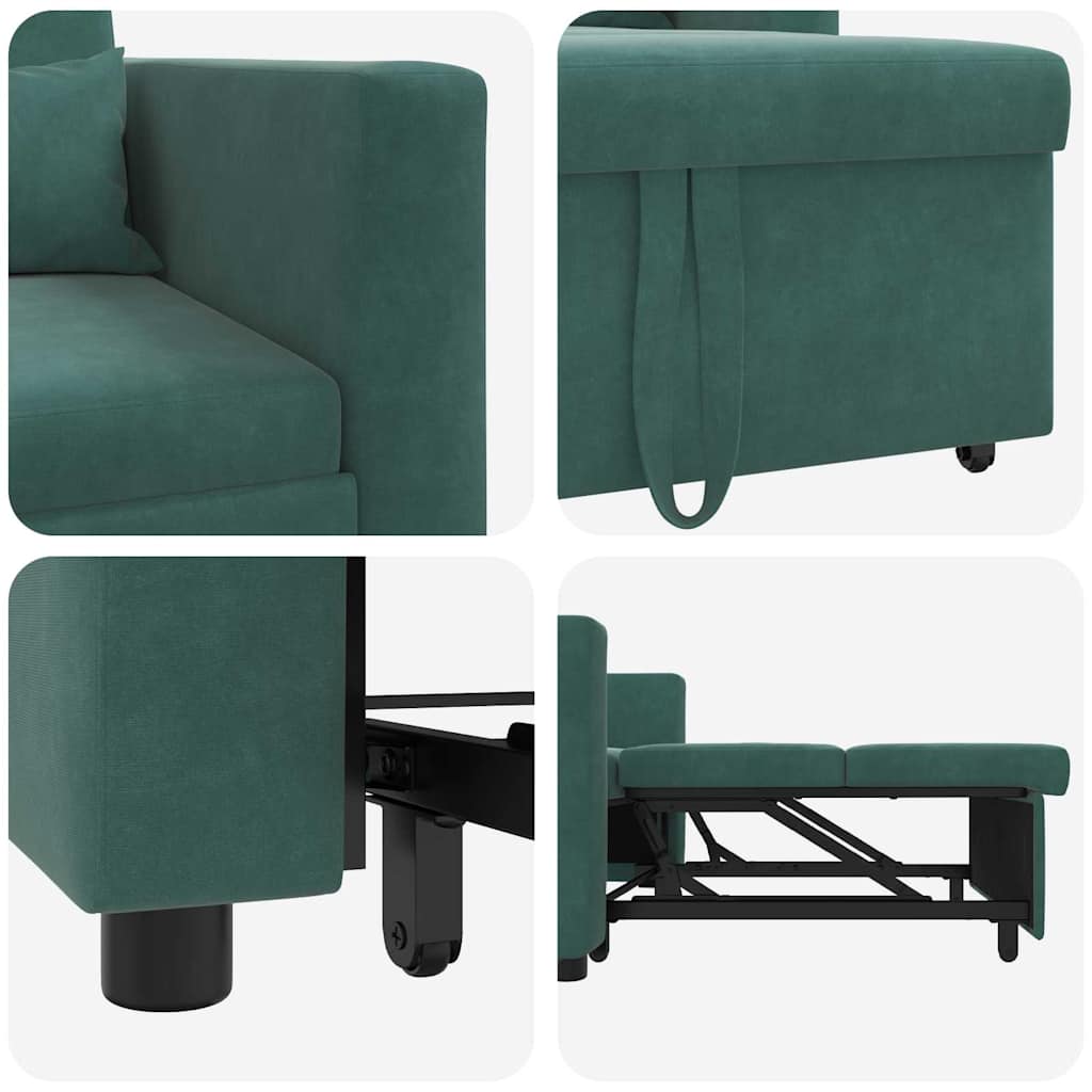 Enkelt Sofa Seng med hjul Mørkegrøn 90 x 165 x 87 cm Fløjl