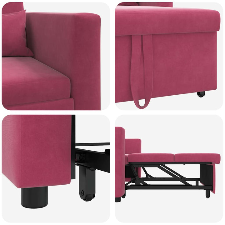 Enkelt Sofa Seng med hjul Vinrød 90 x 165 x 87 cm Fløjl