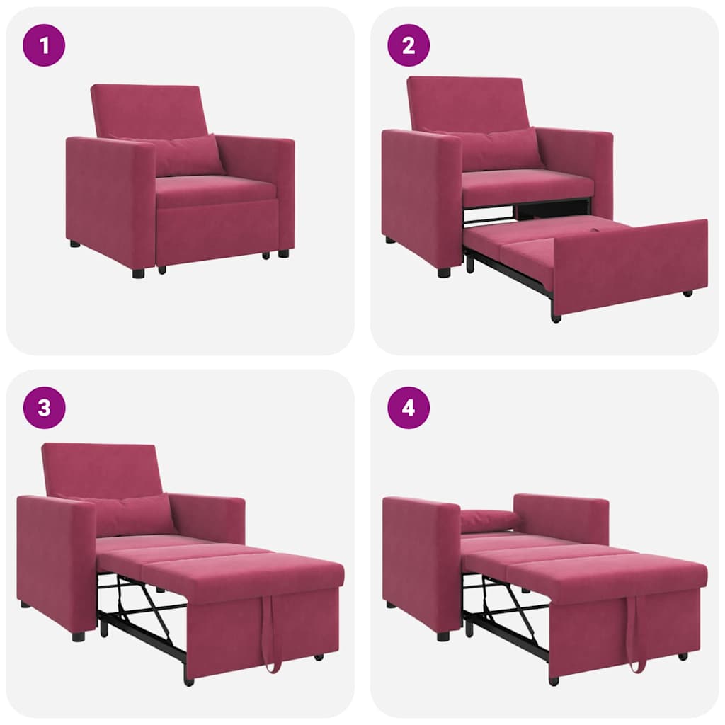 Enkelt Sofa Seng med hjul Vinrød 90 x 165 x 87 cm Fløjl
