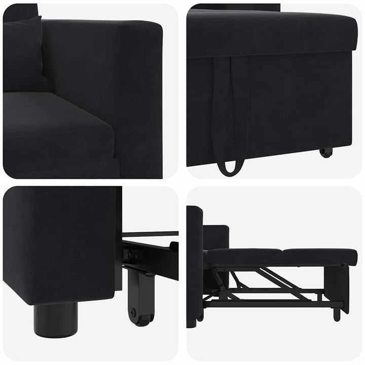 Enkelt Sofa Seng med hjul Sort 90 x 165 x 87 cm Fløjl