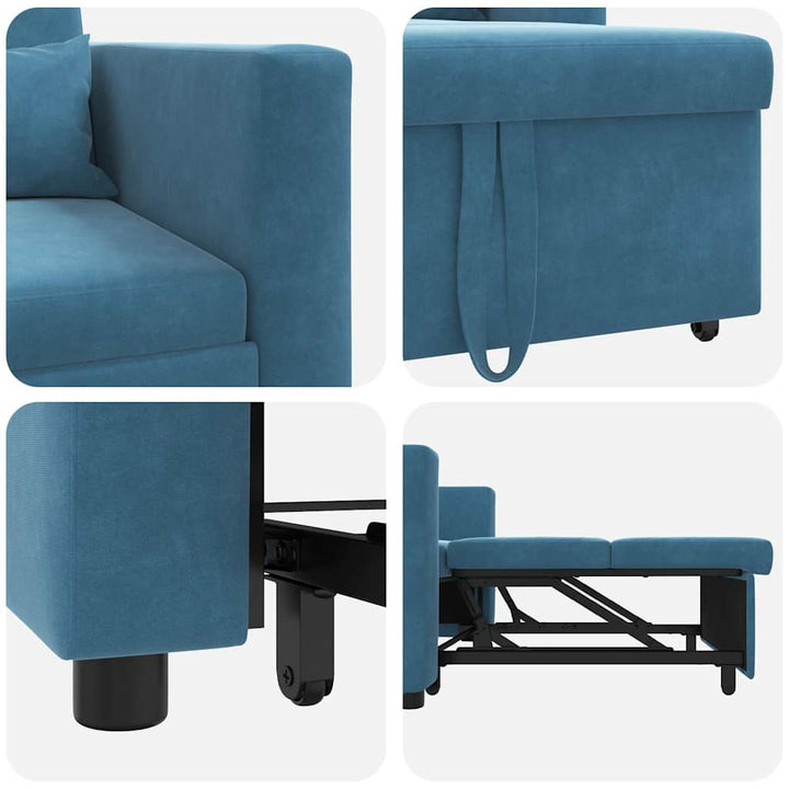 Enkelt Sofa Seng med hjul Blå 90 x 165 x 87 cm Fløjl