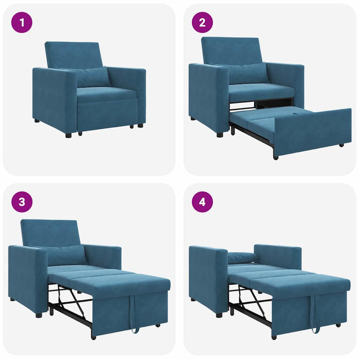 Enkelt Sofa Seng med hjul Blå 90 x 165 x 87 cm Fløjl