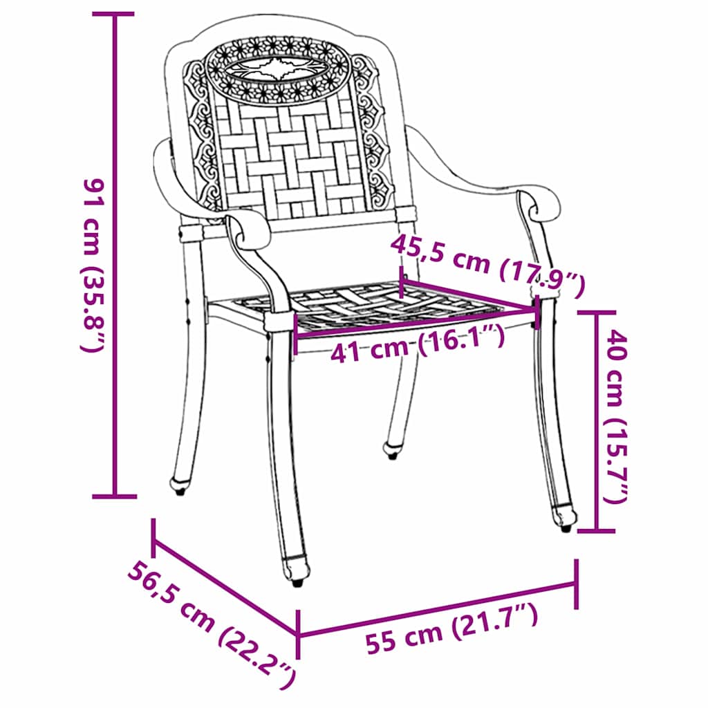 Have Stol 2 pcs Hvid 55 x 56.5 x 91cm Aluminium