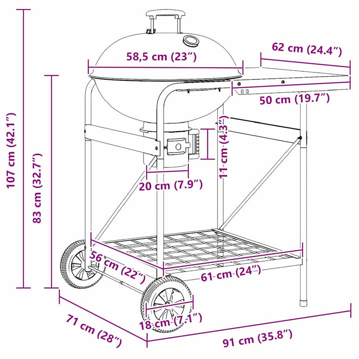 Udendørs grill med hjul Sort 96 x 72 x 113 cm Metal