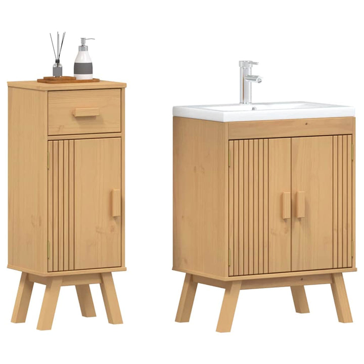 Badeværelsessæt 2 pcs Brun 114 x 43 x 73.5 cm Massivt fyrretræ