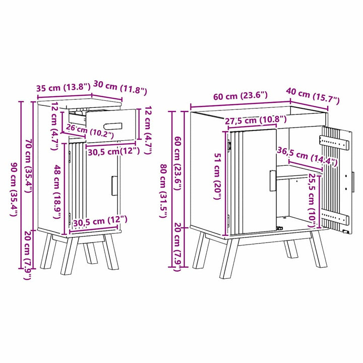 Badeværelsessæt 2 pcs Brun 114 x 43 x 73.5 cm Massivt fyrretræ