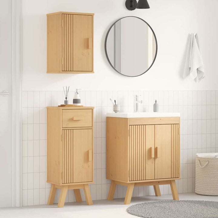 Badeværelsessæt 3 pcs Brun 114 x 43 x 73.5 cm Massivt fyrretræ
