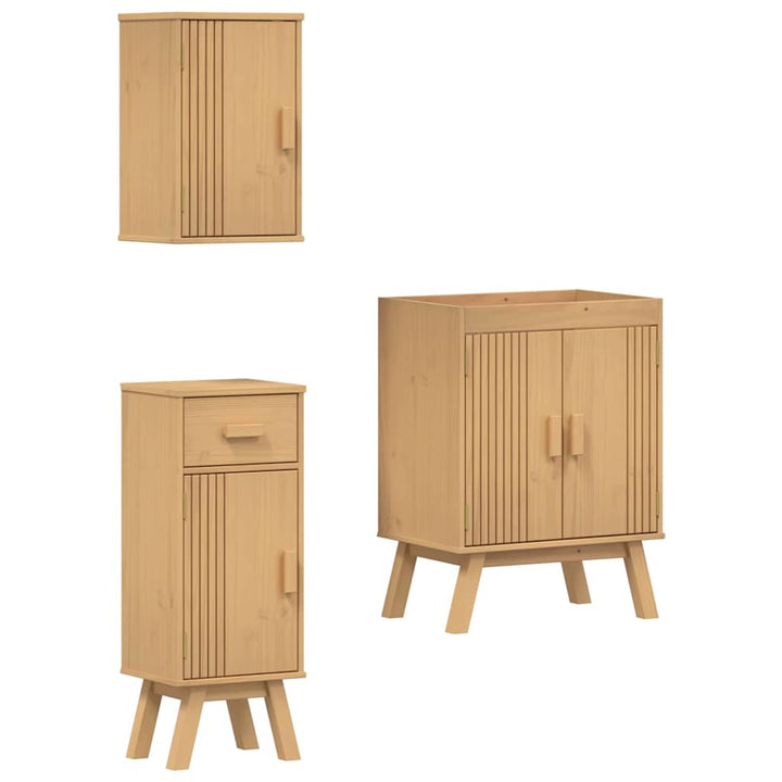 Badeværelsessæt 3 pcs Brun 114 x 43 x 73.5 cm Massivt fyrretræ