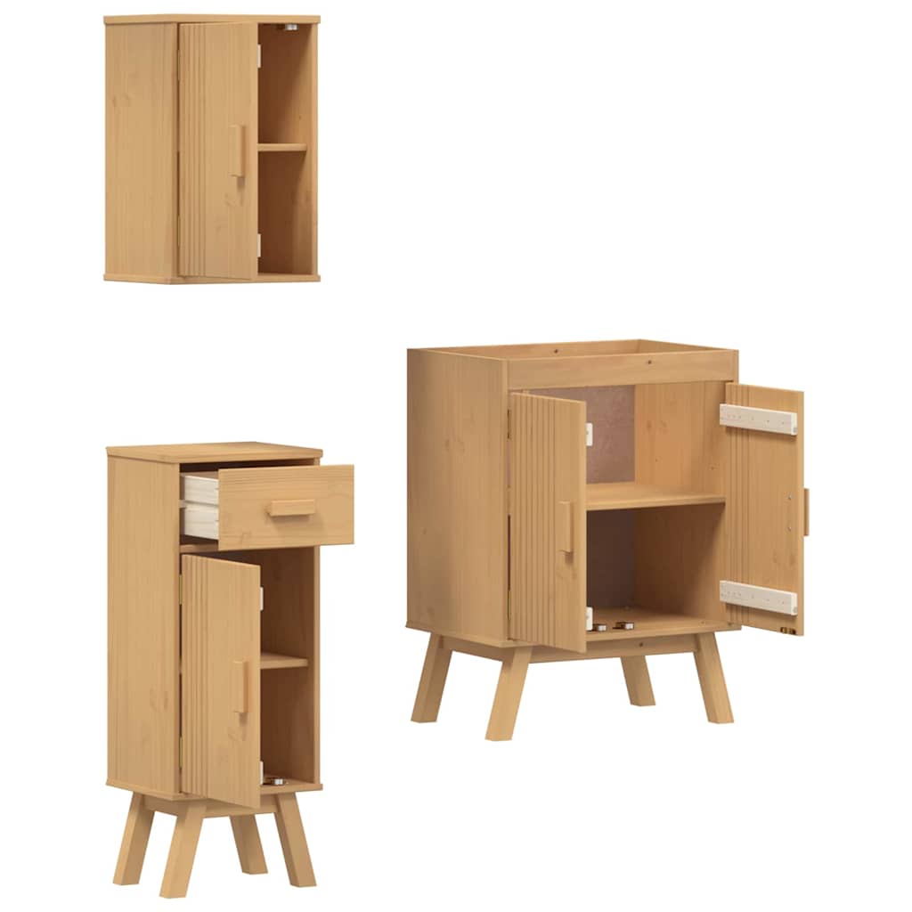 Badeværelsessæt 3 pcs Brun 114 x 43 x 73.5 cm Massivt fyrretræ