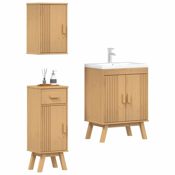 Badeværelsessæt 3 pcs Brun 114 x 43 x 73.5 cm Massivt fyrretræ