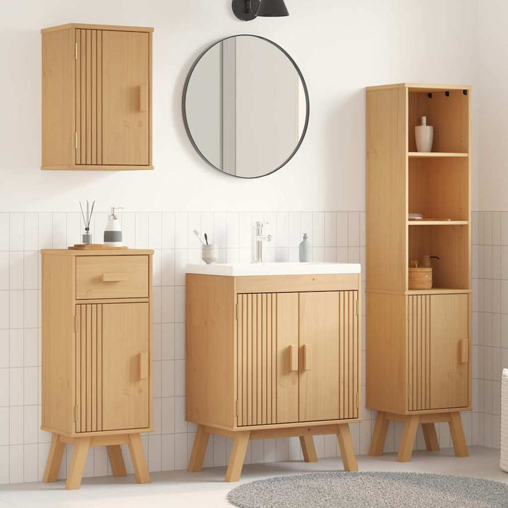 Badeværelsessæt 4 pcs Brun 114 x 43 x 73.5 cm Massivt fyrretræ