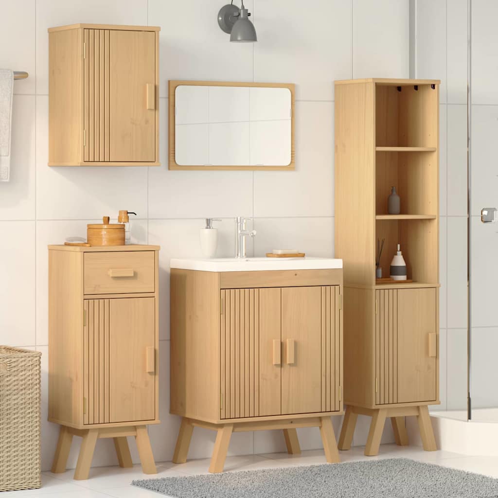 Badeværelsessæt 4 pcs Brun 114 x 43 x 73.5 cm Massivt fyrretræ