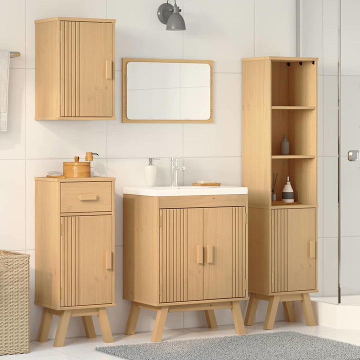 Badeværelsessæt 4 pcs Brun 114 x 43 x 73.5 cm Massivt fyrretræ