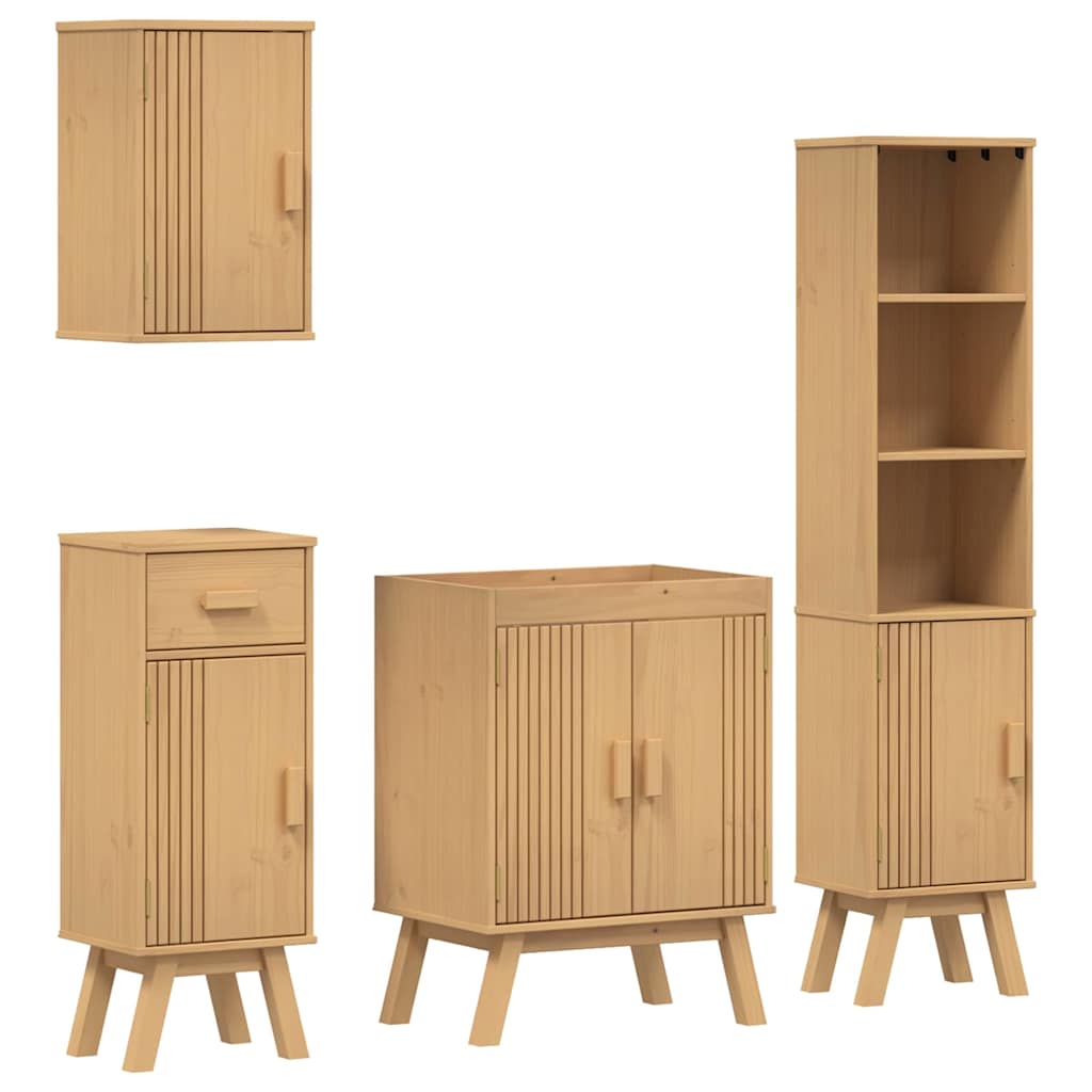 Badeværelsessæt 4 pcs Brun 114 x 43 x 73.5 cm Massivt fyrretræ