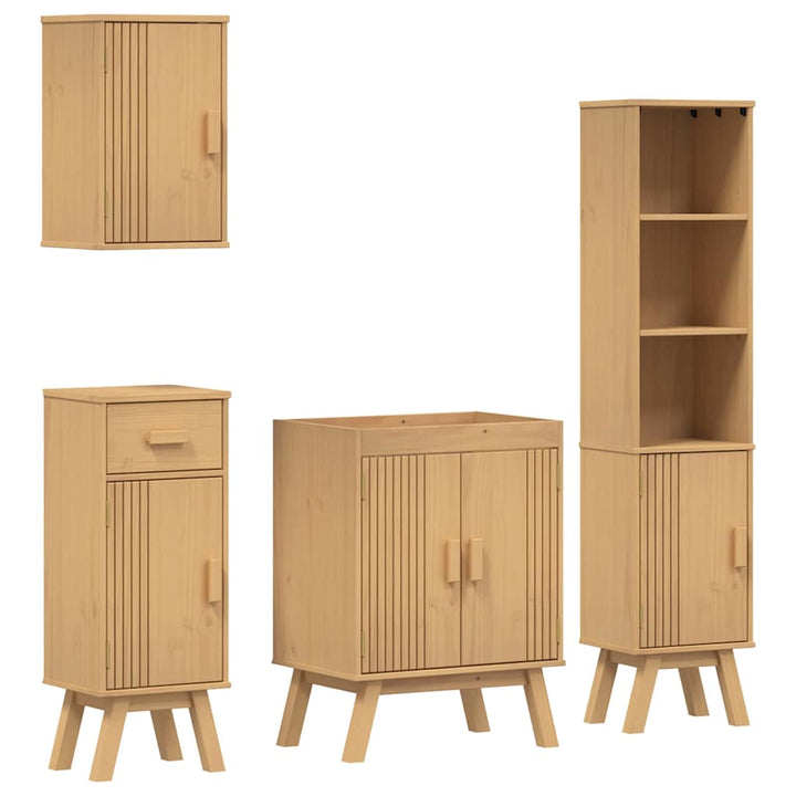 Badeværelsessæt 4 pcs Brun 114 x 43 x 73.5 cm Massivt fyrretræ