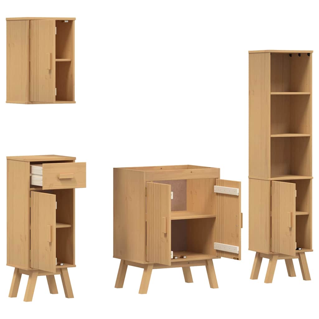 Badeværelsessæt 4 pcs Brun 114 x 43 x 73.5 cm Massivt fyrretræ