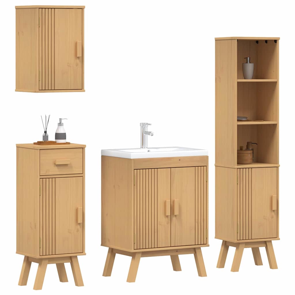 Badeværelsessæt 4 pcs Brun 114 x 43 x 73.5 cm Massivt fyrretræ