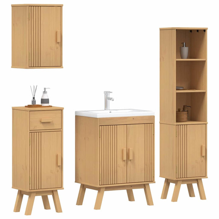 Badeværelsessæt 4 pcs Brun 114 x 43 x 73.5 cm Massivt fyrretræ