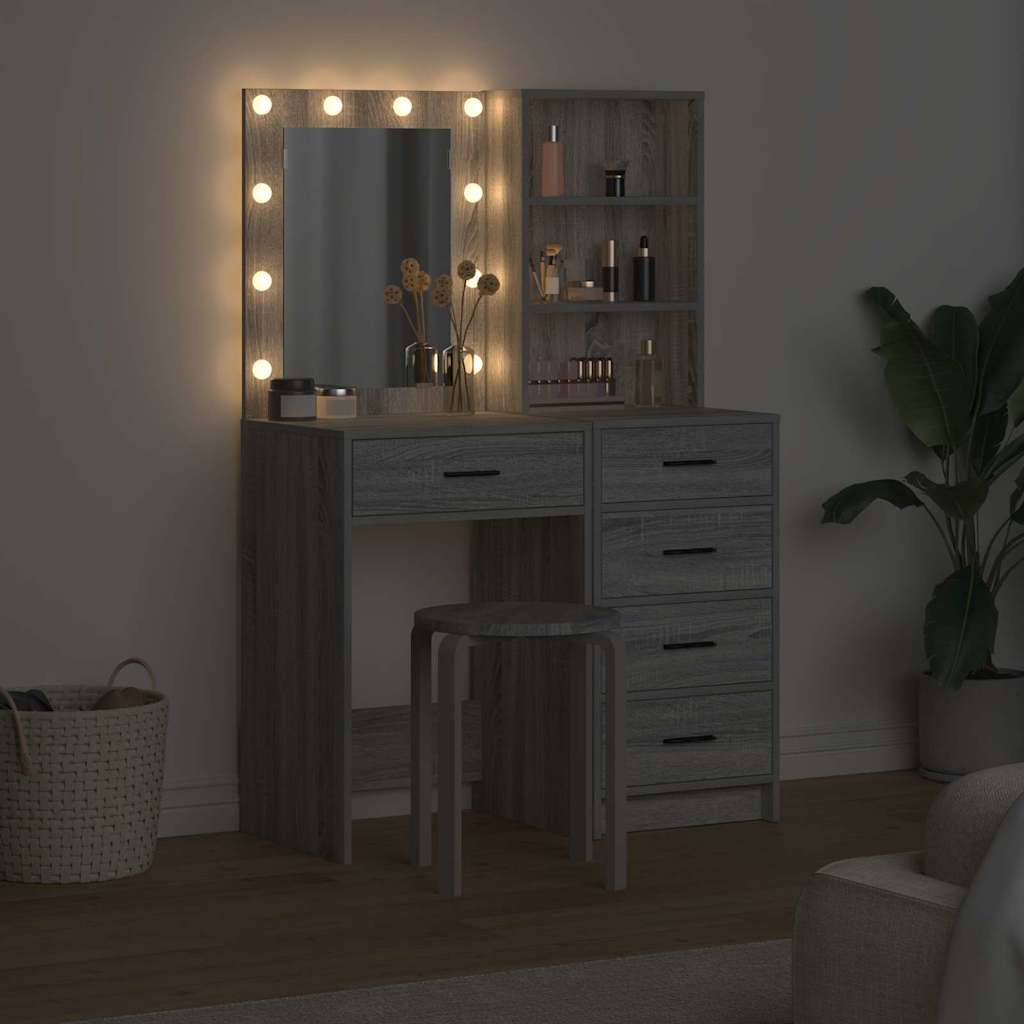 Klædeskab med skuffe 2 pcs Grå 50 x 41 x 135 cm Konstrueret træ