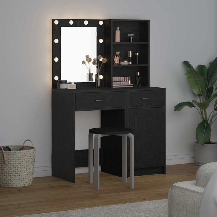 Makeupbord Sæt 2 pcs Sort eg 50 x 41 x 135 cm Konstrueret træ