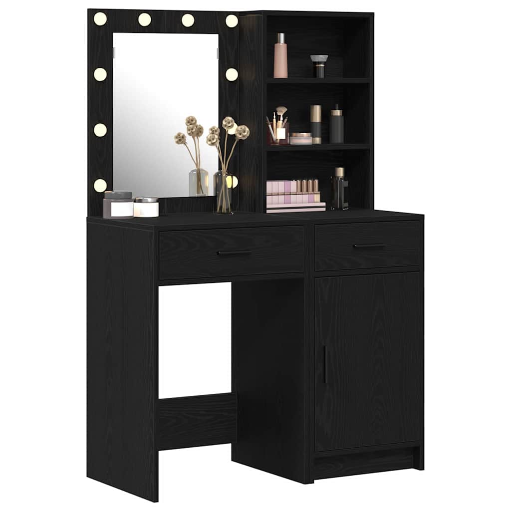 Makeupbord Sæt 2 pcs Sort eg 50 x 41 x 135 cm Konstrueret træ