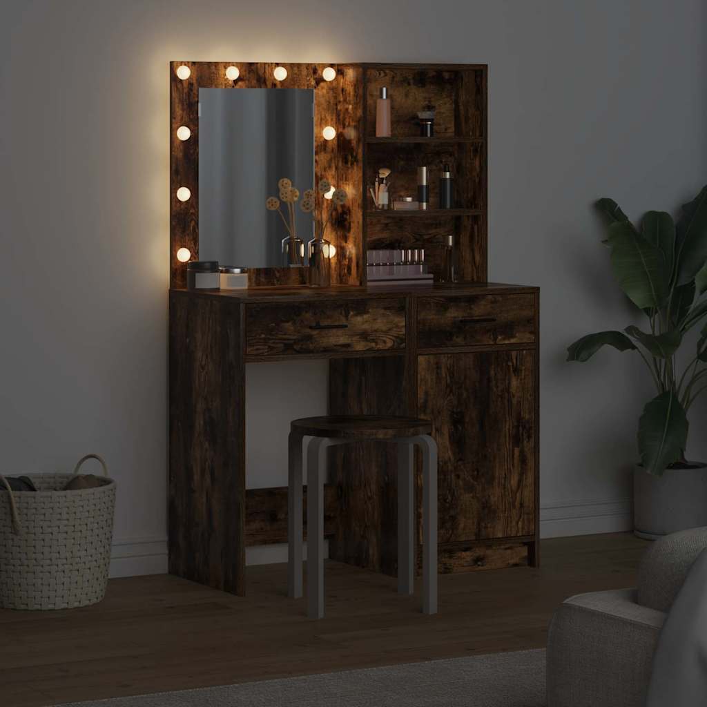 Makeupbord Sæt 2 pcs Røget eg 50 x 41 x 135 cm Konstrueret træ