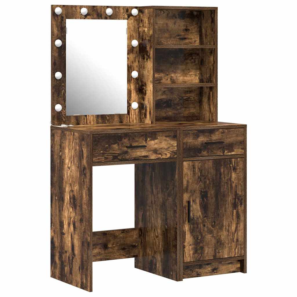 Makeupbord Sæt 2 pcs Røget eg 50 x 41 x 135 cm Konstrueret træ