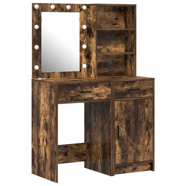 Makeupbord Sæt 2 pcs Røget eg 50 x 41 x 135 cm Konstrueret træ